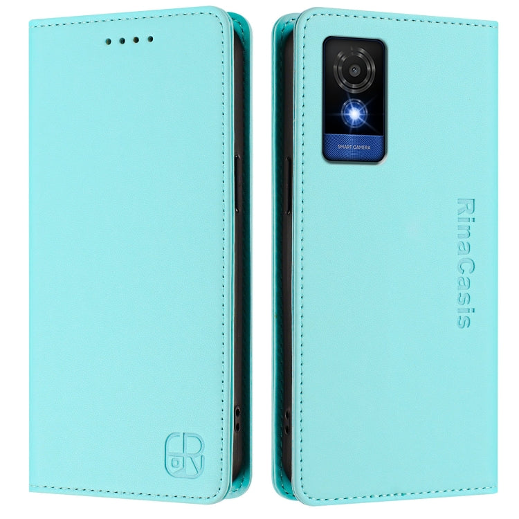 For TCL 501 RC01 Dual-Folded Magnetic Suction RFID Leather Phone Case