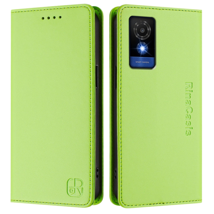For TCL 501 RC01 Dual-Folded Magnetic Suction RFID Leather Phone Case