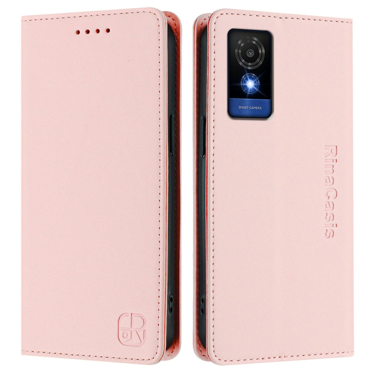 For TCL 501 RC01 Dual-Folded Magnetic Suction RFID Leather Phone Case