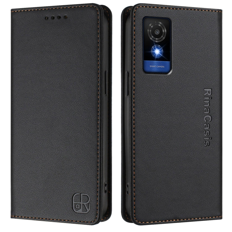 For TCL 501 RC01 Dual-Folded Magnetic Suction RFID Leather Phone Case