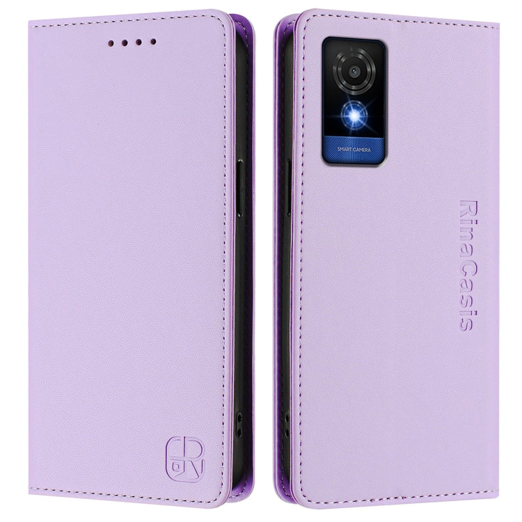 For TCL 501 RC01 Dual-Folded Magnetic Suction RFID Leather Phone Case