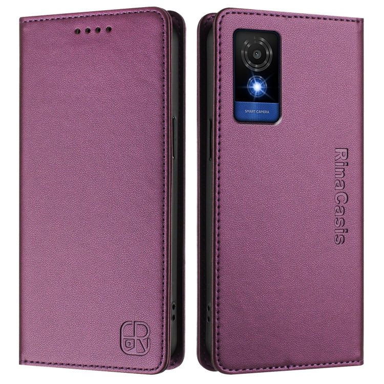 For TCL 501 RC01 Dual-Folded Magnetic Suction RFID Leather Phone Case