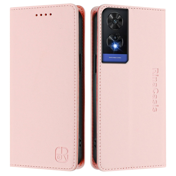 For TCL 505 RC01 Dual-Folded Magnetic Suction RFID Leather Phone Case