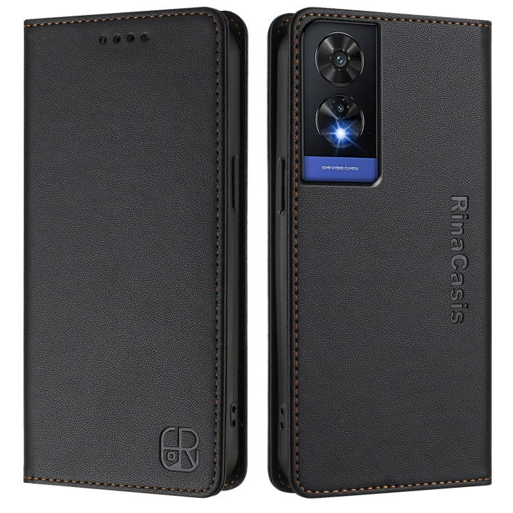 For TCL 505 RC01 Dual-Folded Magnetic Suction RFID Leather Phone Case