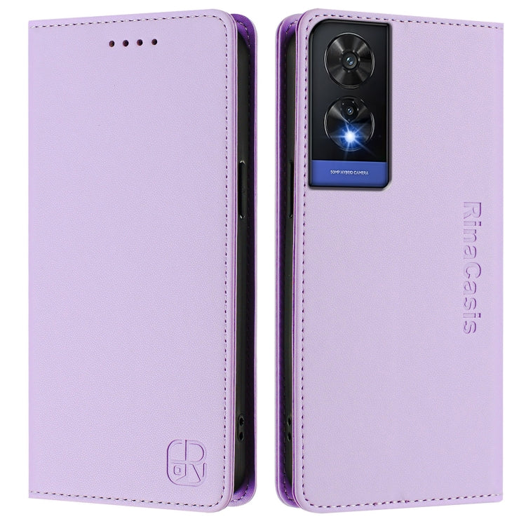 For TCL 505 RC01 Dual-Folded Magnetic Suction RFID Leather Phone Case