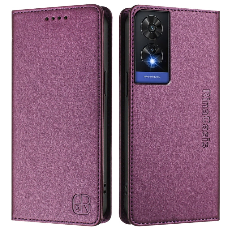For TCL 505 RC01 Dual-Folded Magnetic Suction RFID Leather Phone Case