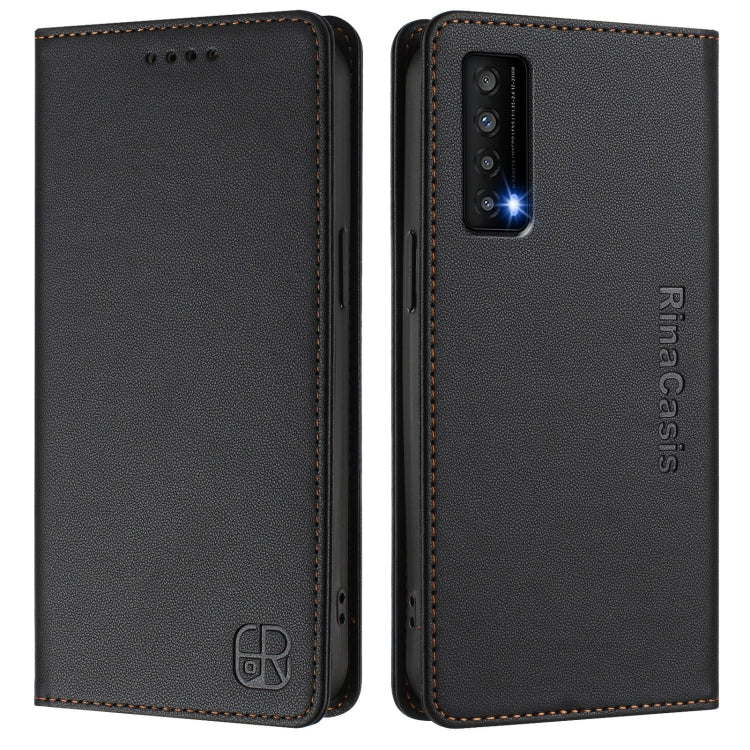For TCL Stylus 5G RC01 Dual-Folded Magnetic Suction RFID Leather Phone Case