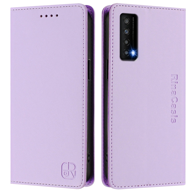 For TCL Stylus 5G RC01 Dual-Folded Magnetic Suction RFID Leather Phone Case