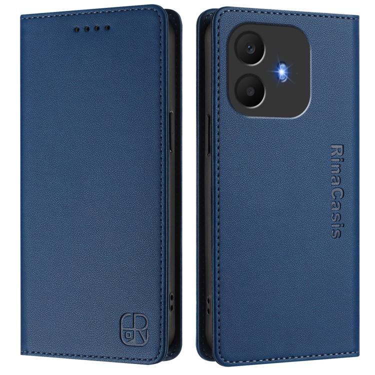 For TCL K70 Power 4G / K70 4G RC01 Dual-Folded Magnetic Suction RFID Leather Phone Case
