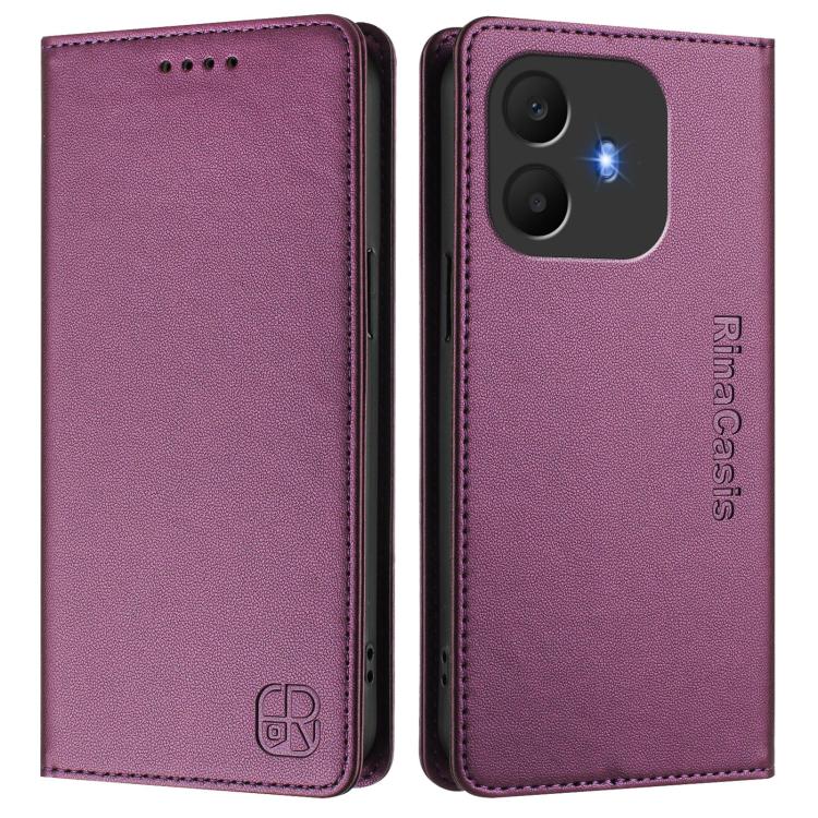 For TCL K70 Power 4G / K70 4G RC01 Dual-Folded Magnetic Suction RFID Leather Phone Case