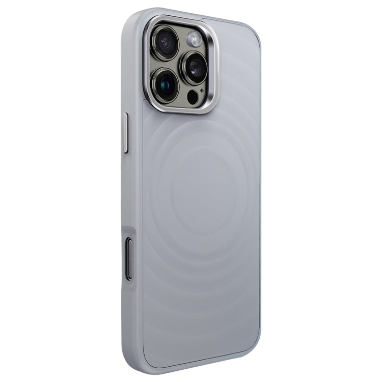 For iPhone 16 Pro Wave Texture Liquid Silicone Titanium MagSafe Phone Case