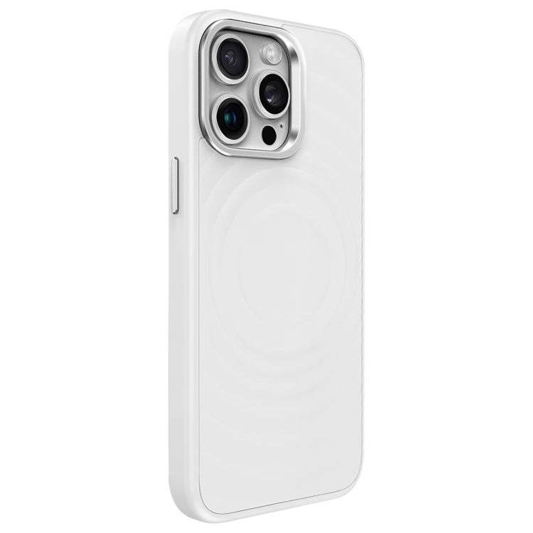 For iPhone 15 Pro Max Wave Texture Liquid Silicone Titanium MagSafe Phone Case
