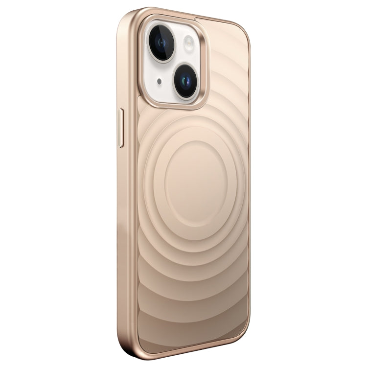 For iPhone 15 Wave Texture Liquid Silicone Titanium MagSafe Phone Case