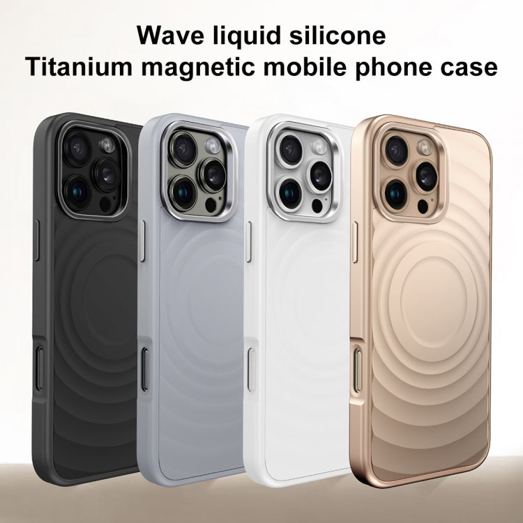 For iPhone 15 Pro Max Wave Texture Liquid Silicone Titanium MagSafe Phone Case