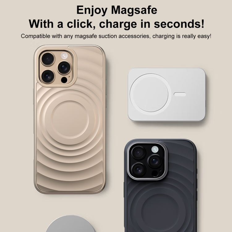 For iPhone 15 Pro Wave Texture Liquid Silicone Titanium MagSafe Phone Case