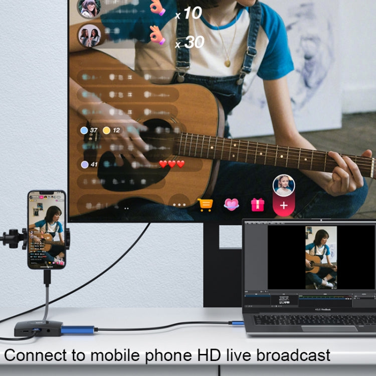 YCE-Z70A Type-C to PD 3.0, USB 3.0x2 + SD/TF, 3.5mm and HD1.4 Docking Station Video Capture Card - Black