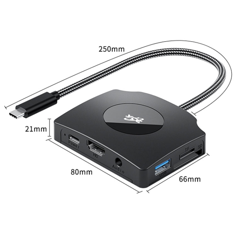 YCE-Z70A Type-C to PD 3.0, USB 3.0x2 + SD/TF, 3.5mm and HD1.4 Docking Station Video Capture Card - Black