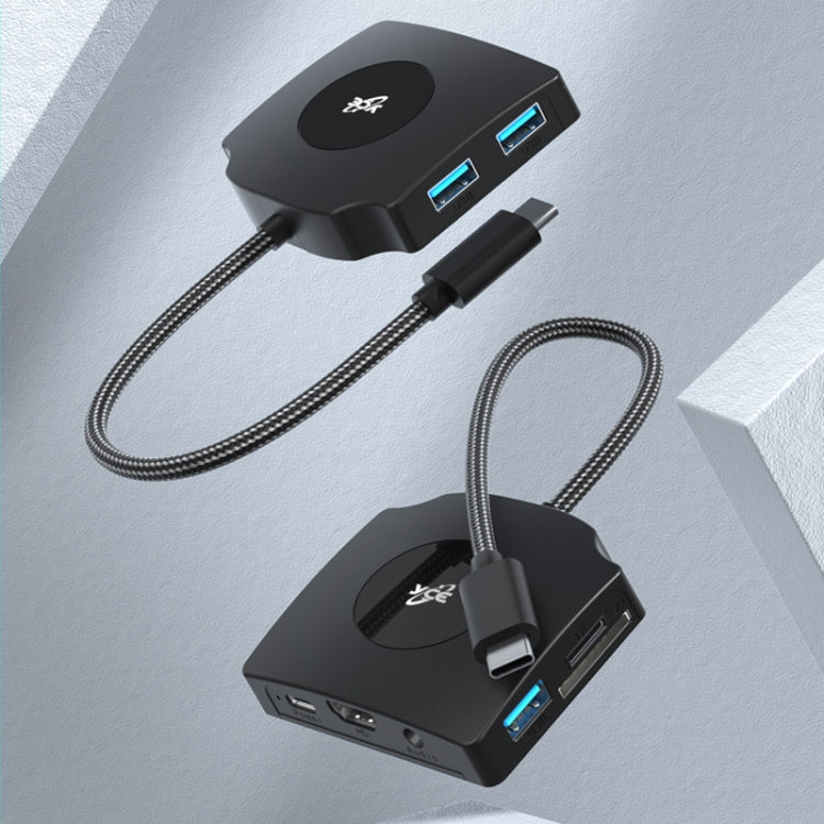 YCE-Z70A Type-C to PD 3.0, USB 3.0x2 + SD/TF, 3.5mm and HD1.4 Docking Station Video Capture Card - Black