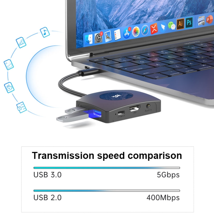 YCE-Z70A Type-C to PD 3.0, USB 3.0x2 + SD/TF, 3.5mm and HD1.4 Docking Station Video Capture Card - Black