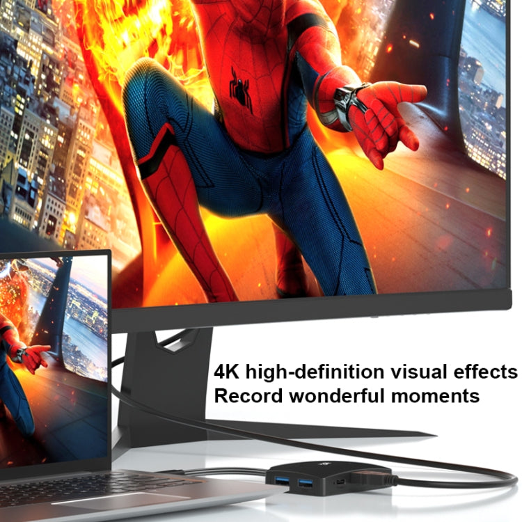 YCE-Z70A Type-C to PD 3.0, USB 3.0x2 + SD/TF, 3.5mm and HD1.4 Docking Station Video Capture Card - Black