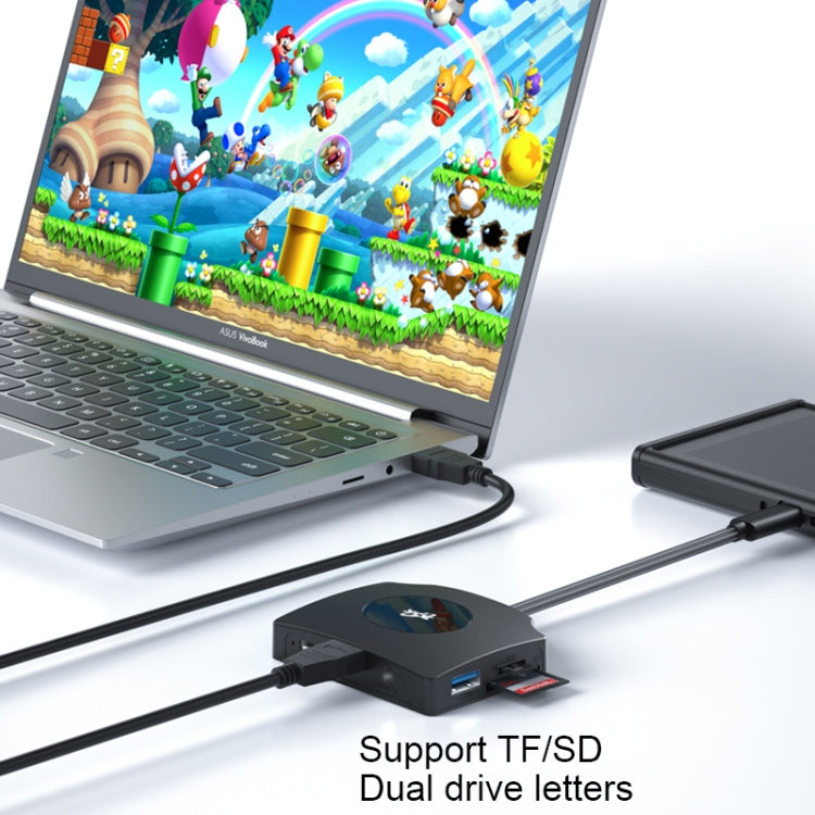 YCE-Z70A Type-C to PD 3.0, USB 3.0x2 + SD/TF, 3.5mm and HD1.4 Docking Station Video Capture Card - Black