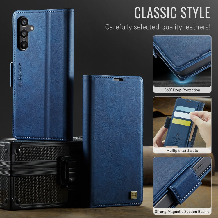 For Samsung Galaxy A14 4G / 5G AutSpace A11 Side Buckle MagSafe Magnetic RFID Phone Leather Case
