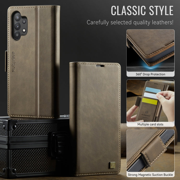 For Samsung Galaxy A32 5G AutSpace A11 Side Buckle MagSafe Magnetic RFID Phone Leather Case
