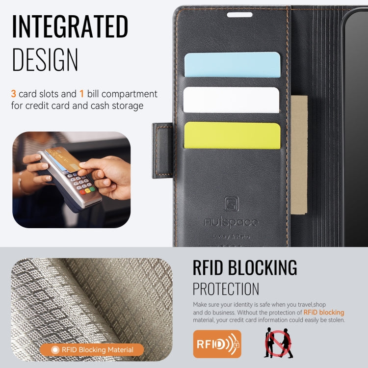 For Samsung Galaxy A35 5G AutSpace A11 Side Buckle MagSafe Magnetic RFID Phone Leather Case