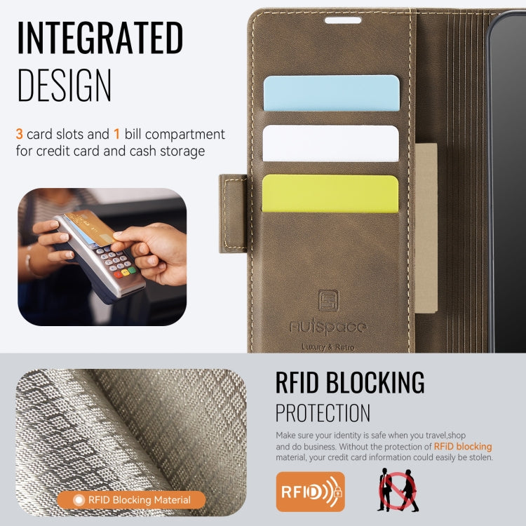 For Samsung Galaxy A55 5G AutSpace A11 Side Buckle MagSafe Magnetic RFID Phone Leather Case