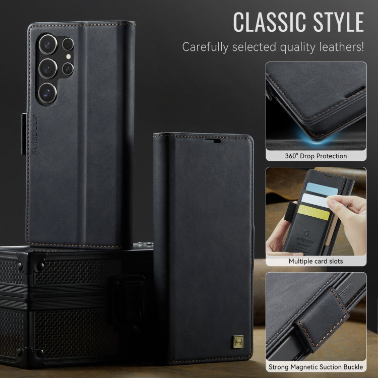 For Samsung Galaxy S22 Ultra 5G AutSpace A11 Side Buckle MagSafe Magnetic RFID Phone Leather Case