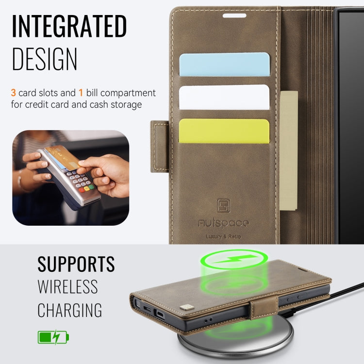 For Samsung Galaxy S23 Ultra 5G AutSpace A11 Side Buckle MagSafe Magnetic RFID Phone Leather Case