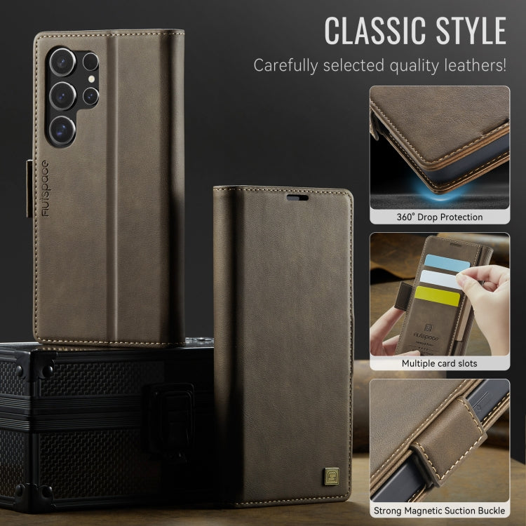 For Samsung Galaxy S24 Ultra 5G AutSpace A11 Side Buckle MagSafe Magnetic RFID Phone Leather Case