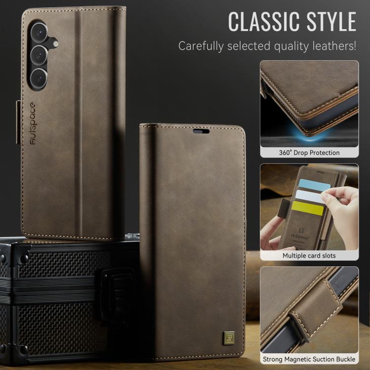 For Samsung Galaxy S25 FE 5G AutSpace A11 Side Buckle MagSafe Magnetic RFID Phone Leather Case