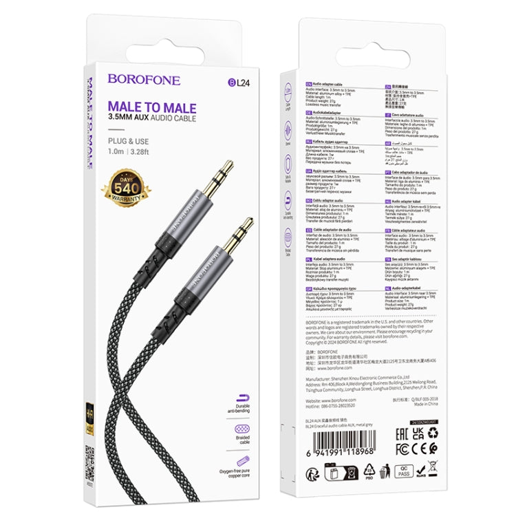 Borofone BL24 3.5mm Graceful AUX Audio Cable, Length:1m - Gray