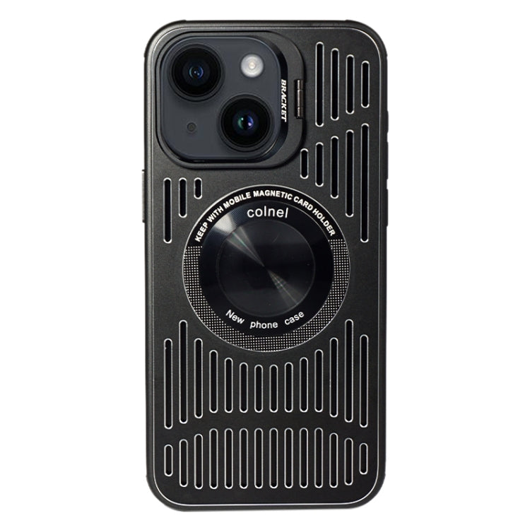 For iPhone 15 Lens Bracket Metal Heat Dissipation MagSafe Phone Case - Black