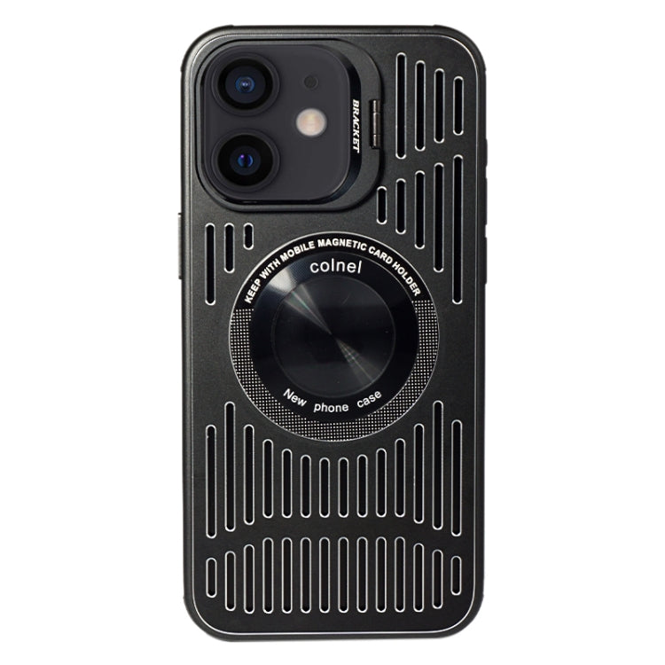 For iPhone 12 Lens Bracket Metal Heat Dissipation MagSafe Phone Case - Black