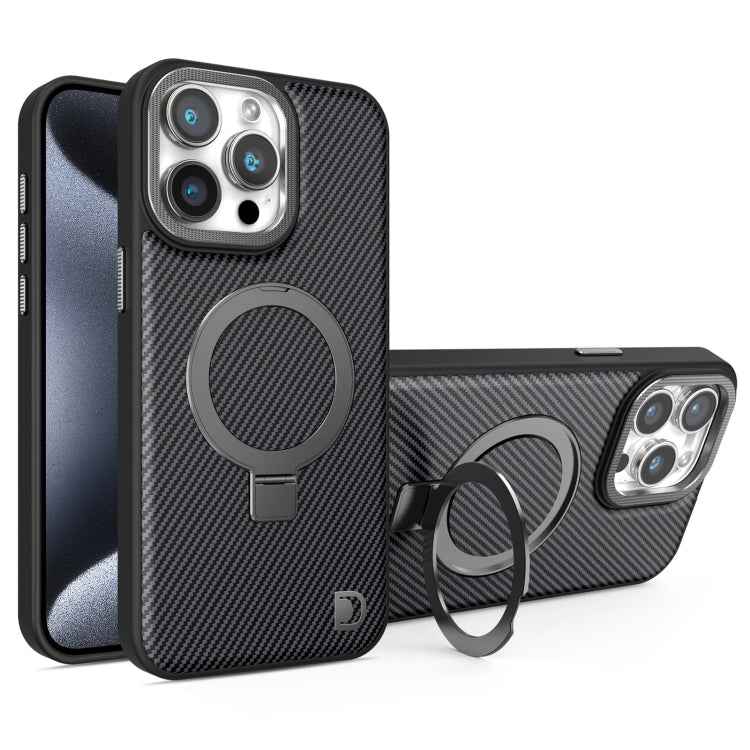For iPhone 15 Pro Max Carbon Fiber MagSafe Holder Phone Case