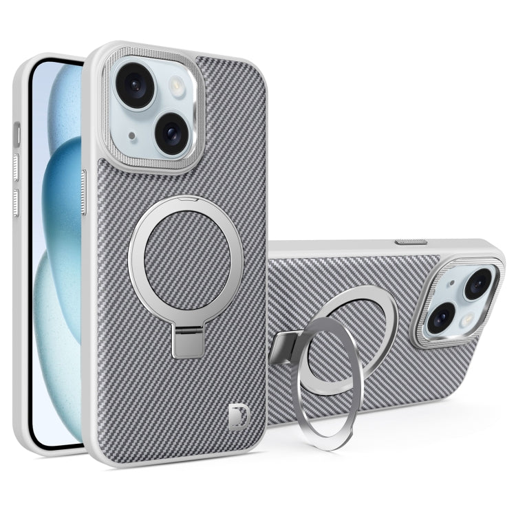 For iPhone 15 Plus Carbon Fiber MagSafe Holder Phone Case