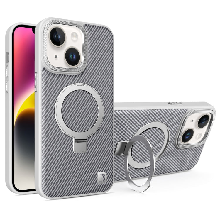 For iPhone 14 Plus Carbon Fiber MagSafe Holder Phone Case