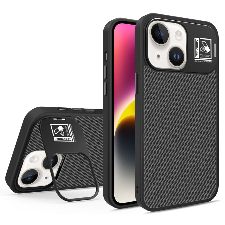 For iPhone 14 Folding Holder Carbon Fiber MagSafe Phone Case