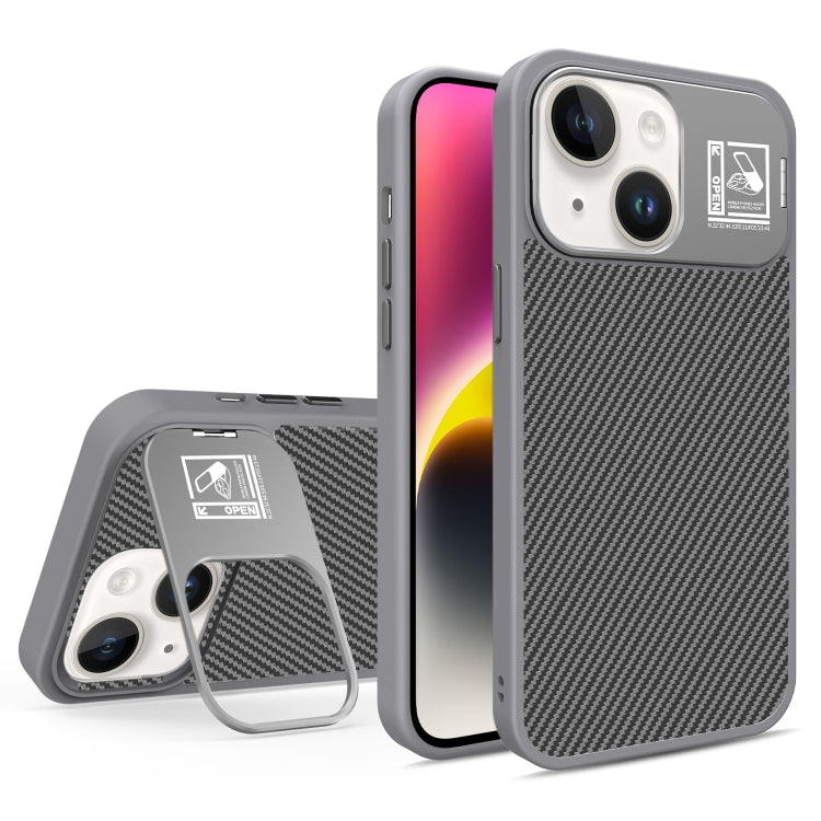 For iPhone 14 Plus Folding Holder Carbon Fiber MagSafe Phone Case