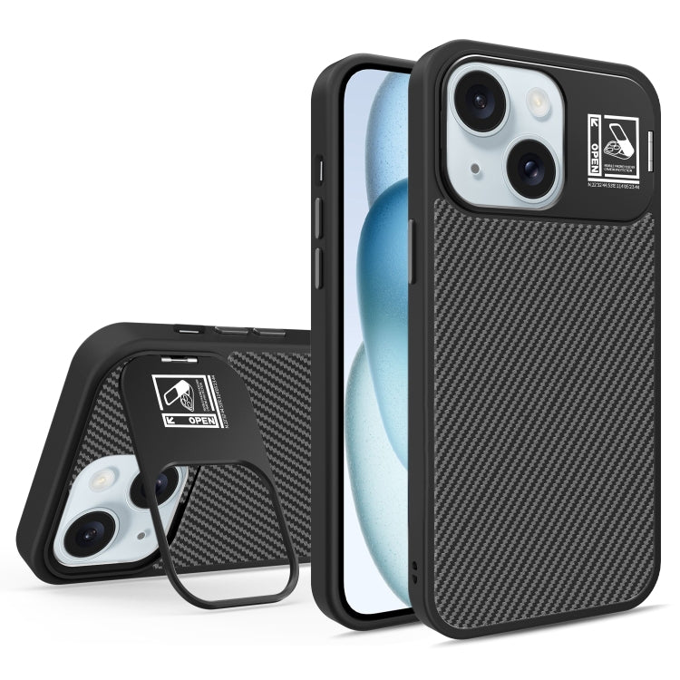For iPhone 15 Plus Folding Holder Carbon Fiber MagSafe Phone Case