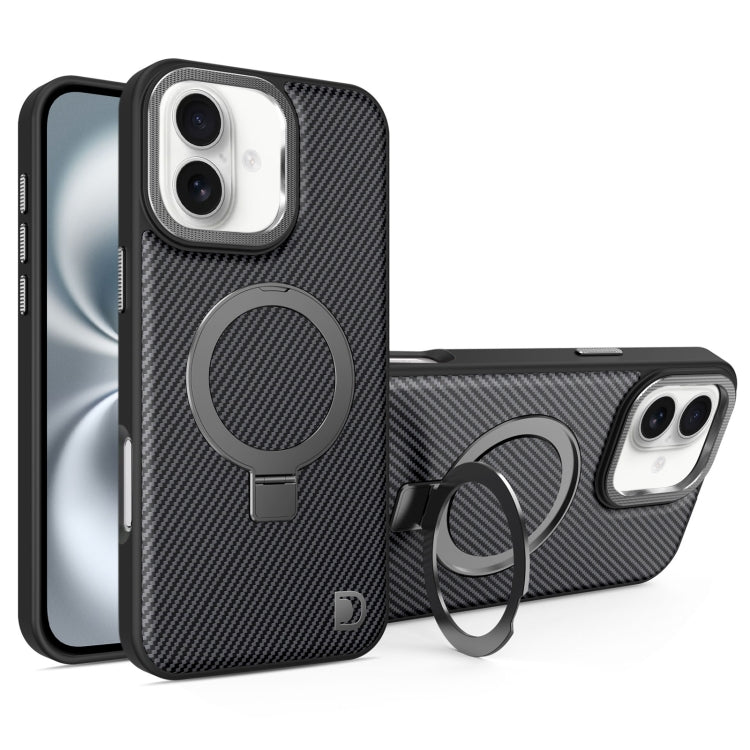 For iPhone 16 Plus Carbon Fiber MagSafe Holder Phone Case