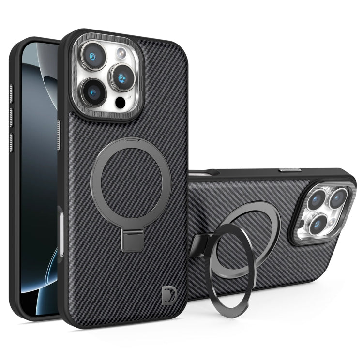 For iPhone 16 Pro Carbon Fiber MagSafe Holder Phone Case