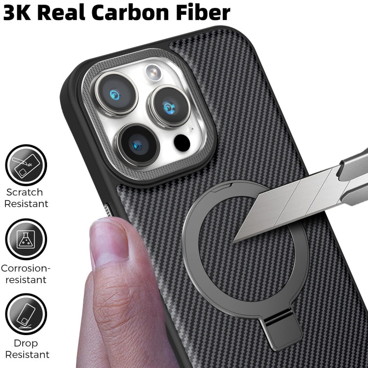 For iPhone 16 Pro Carbon Fiber MagSafe Holder Phone Case