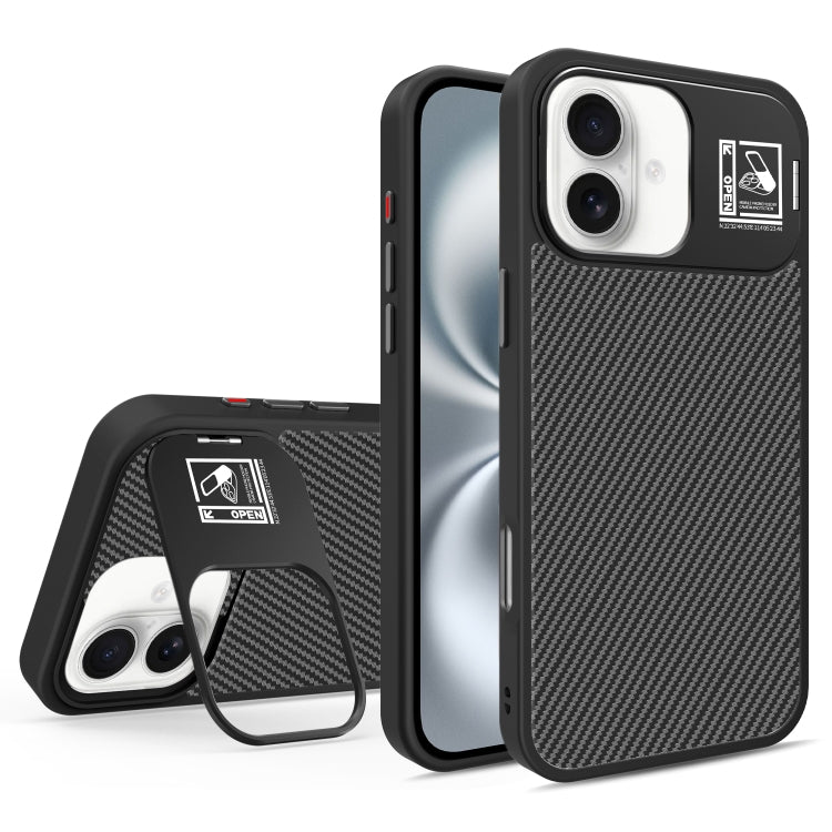 For iPhone 16 Folding Holder Carbon Fiber MagSafe Phone Case