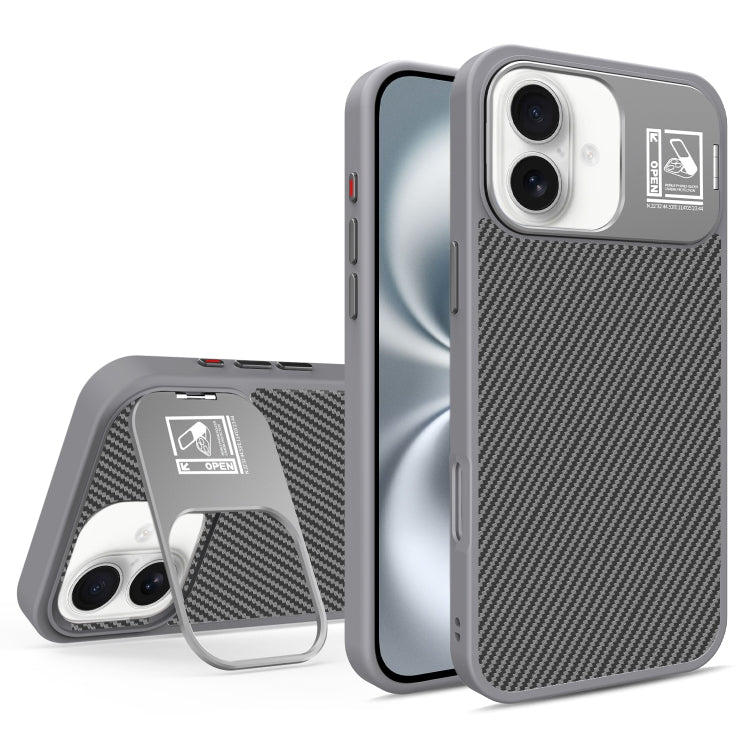 For iPhone 16 Plus Folding Holder Carbon Fiber MagSafe Phone Case