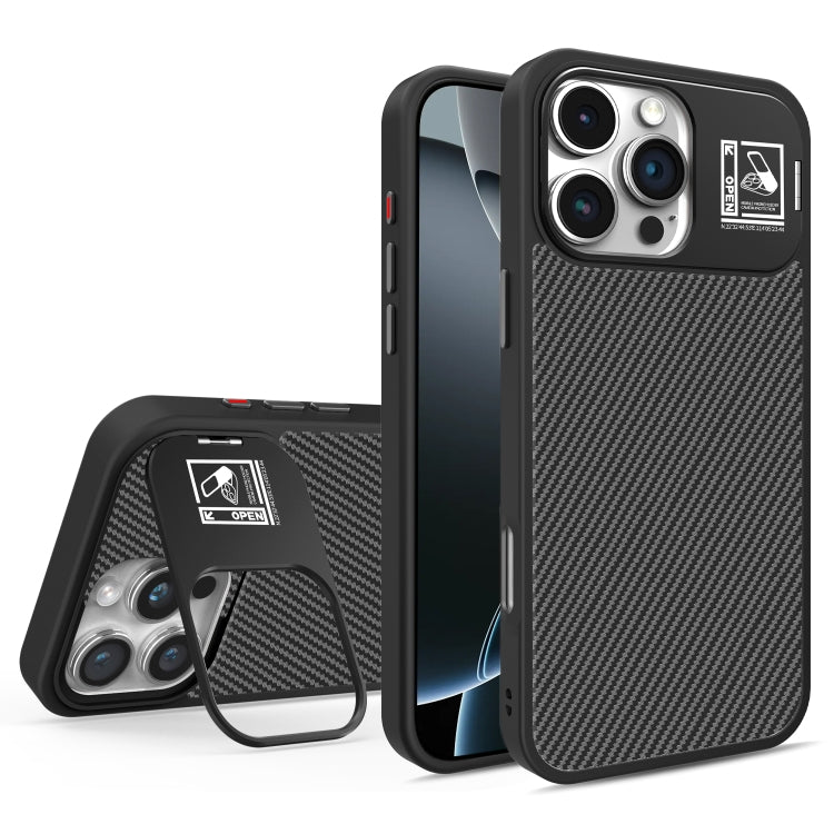 For iPhone 16 Pro Folding Holder Carbon Fiber MagSafe Phone Case