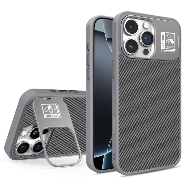 For iPhone 16 Pro Folding Holder Carbon Fiber MagSafe Phone Case
