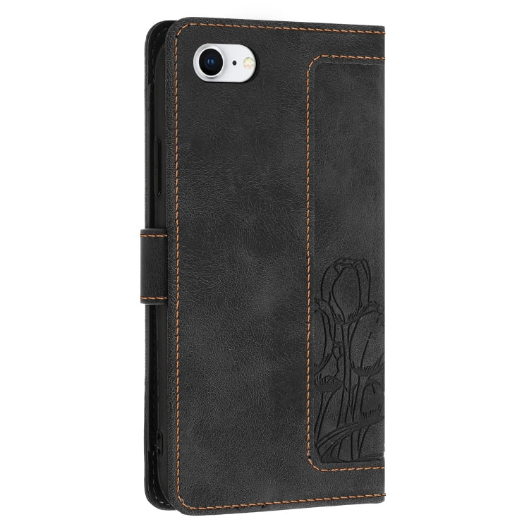 For iPhone 17e / 16e Tulips Embossed Leather Phone Case with Lanyard